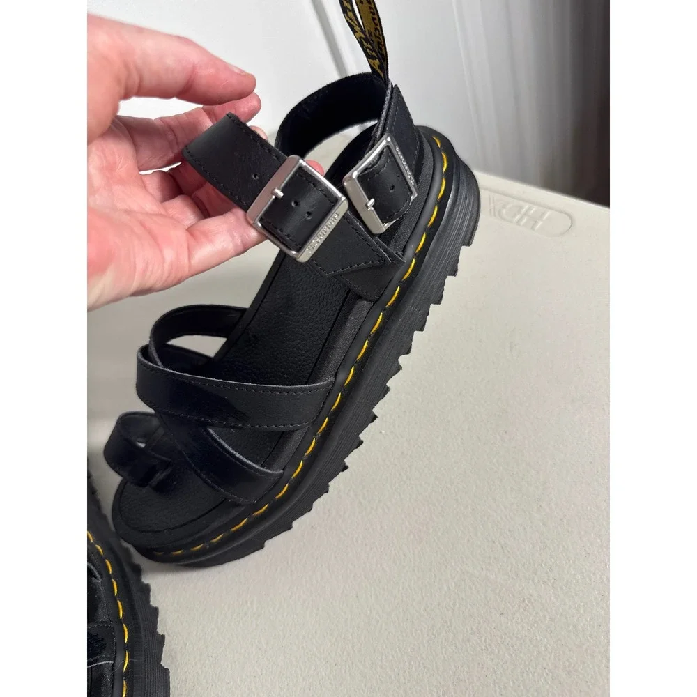 Dr. Martens Nartilla Black Leather Gladiator Toe Loop Platform Sandals Women 10